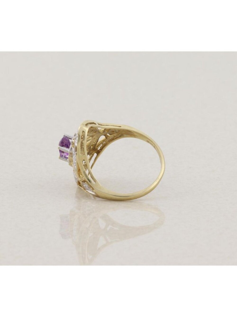 10k Yellow Gold & White Gold Natural Amethyst Ring Filigree Flower Size 7 - Picture 6 of 7